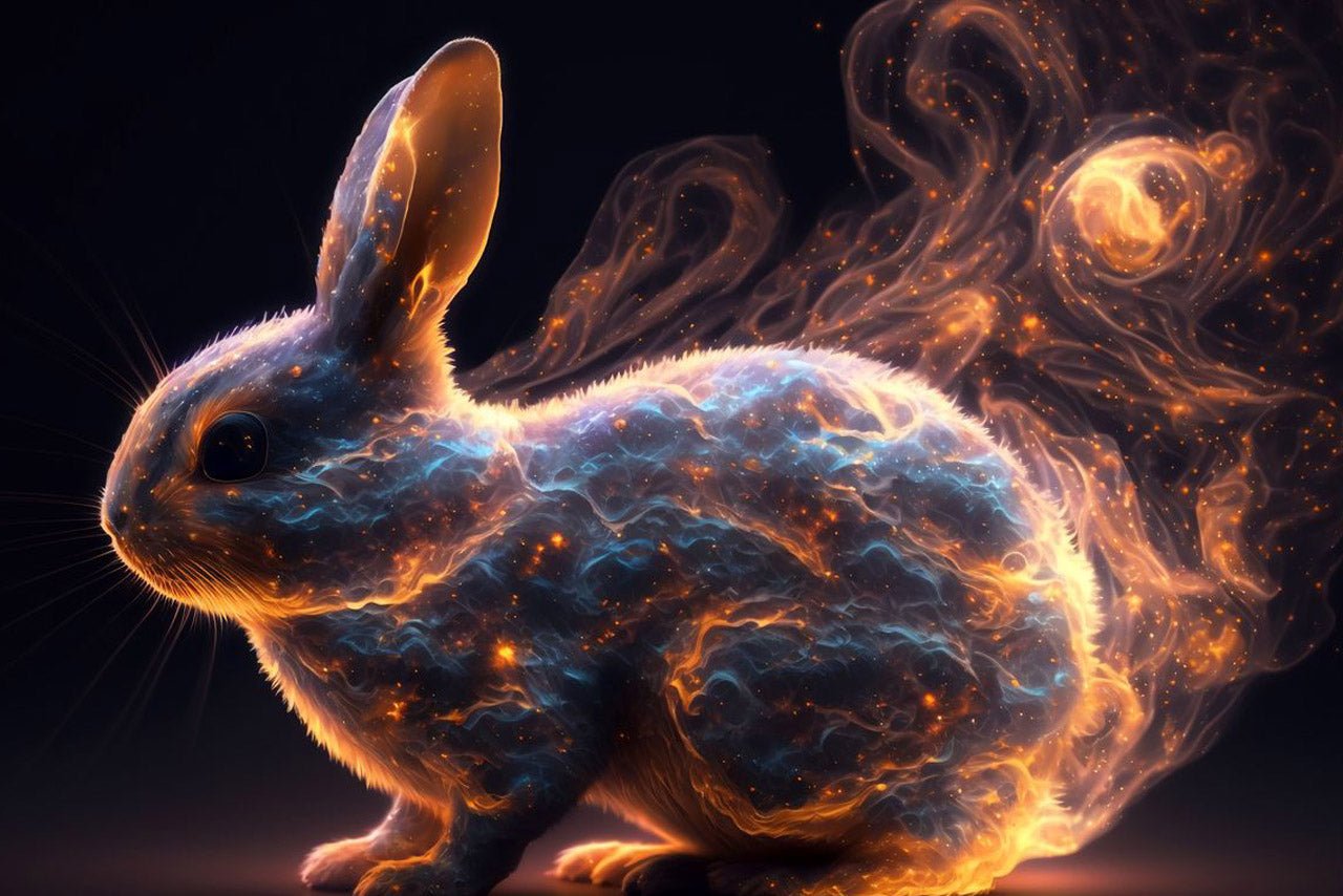 An AI image of a rabbit glowing. 