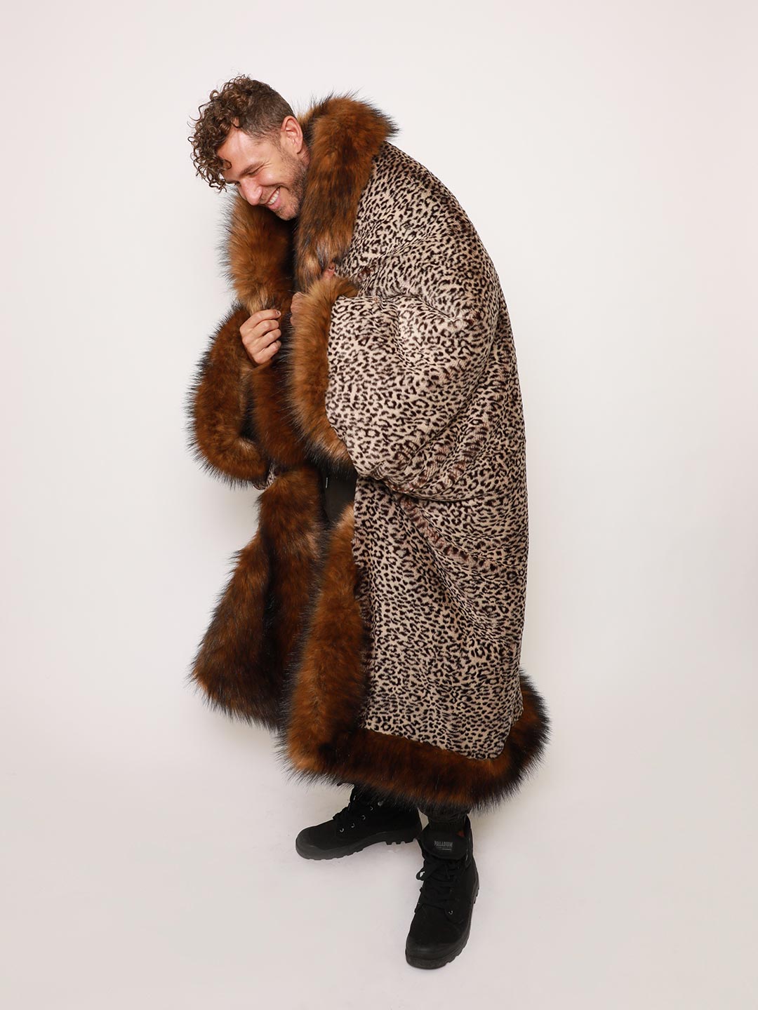 Male Wrapped in Faux Fur Throw with Kodiak Bear Design