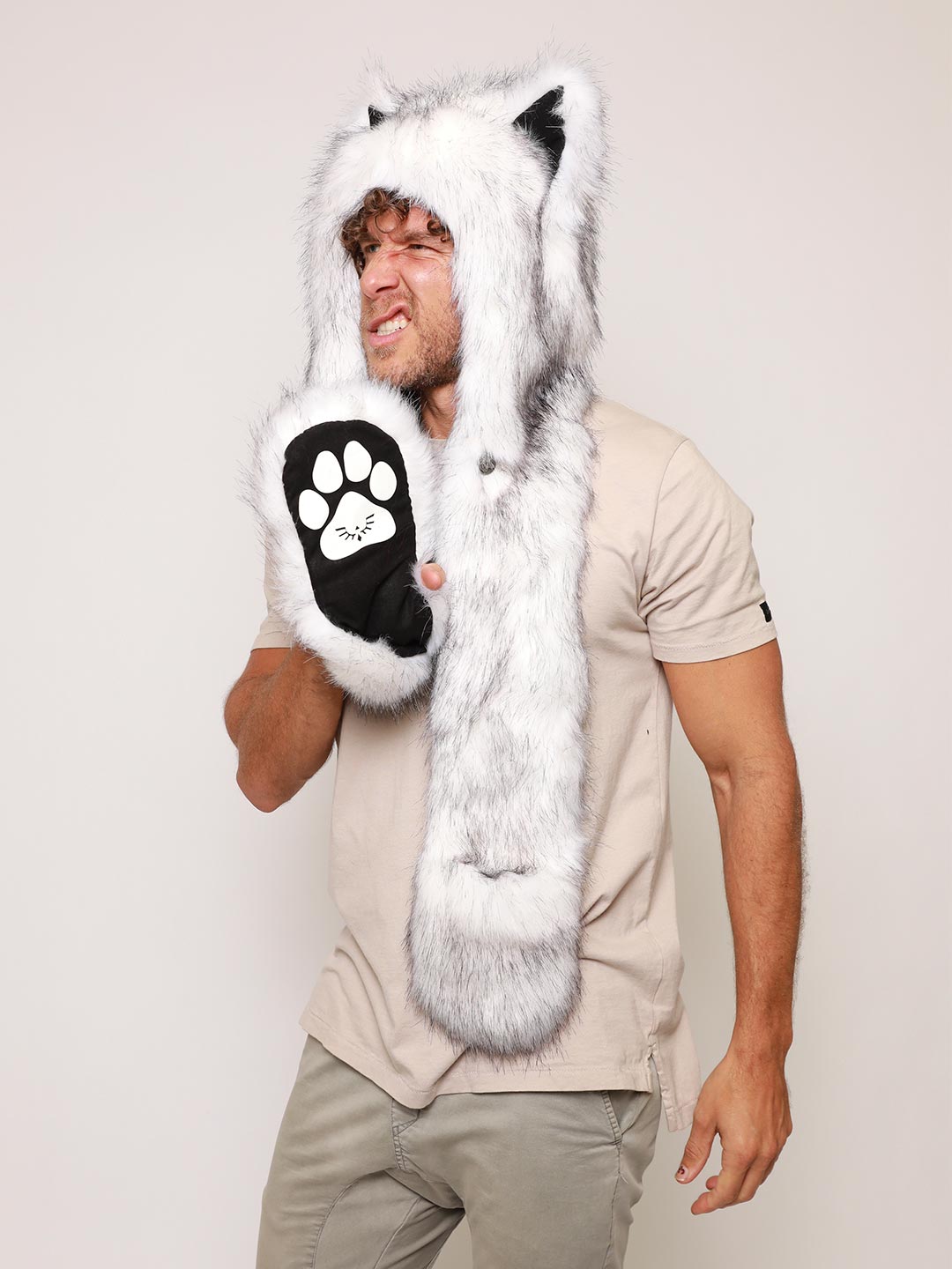 Husky Faux Fur with Hood on Man