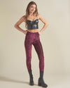 Front View of Ruby Leopard Burnout Velvet High Rise Leggings on Woman