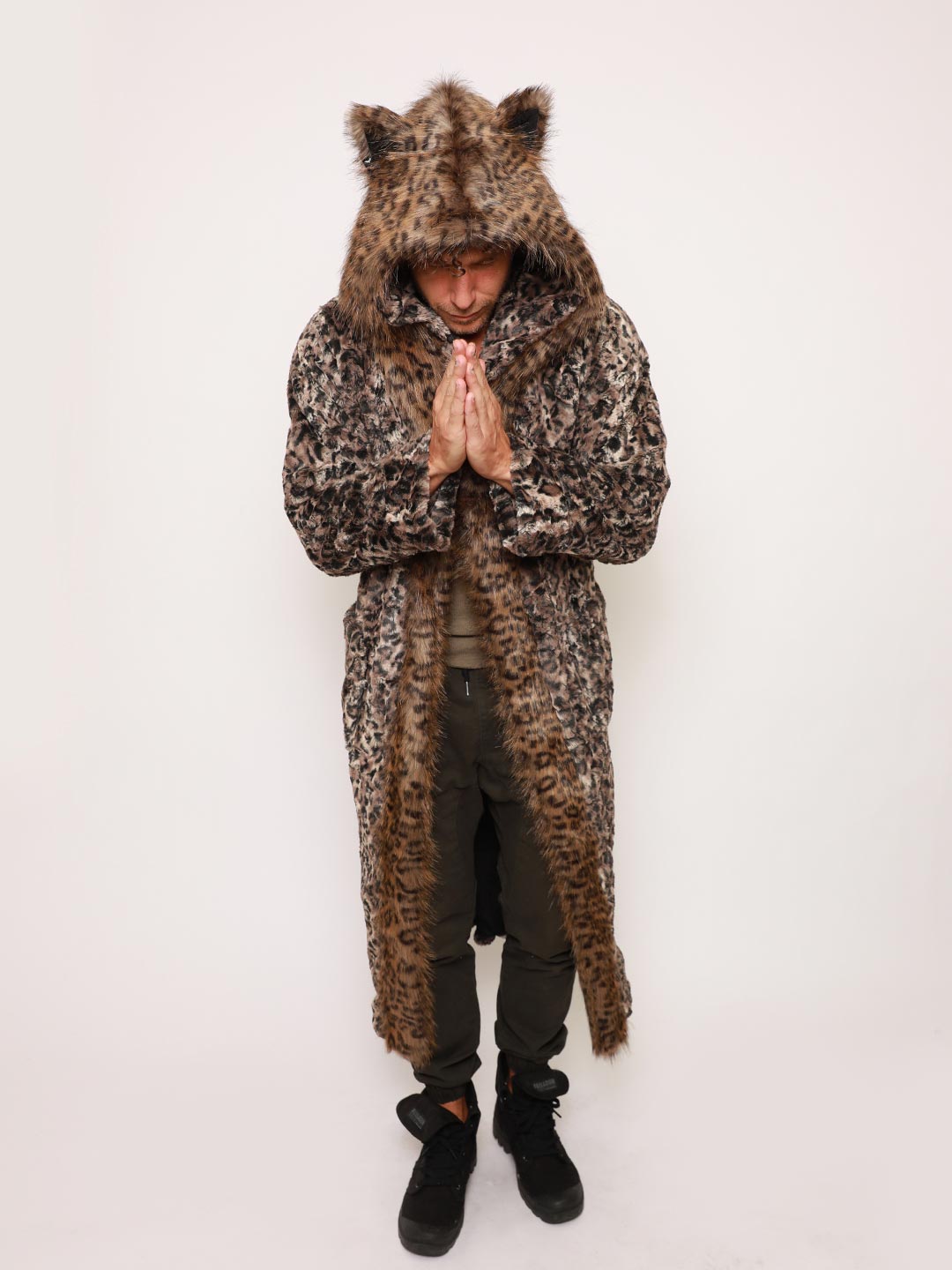 Man wearing Savannah Cat Classic Faux Fur Style Robe, front view 3