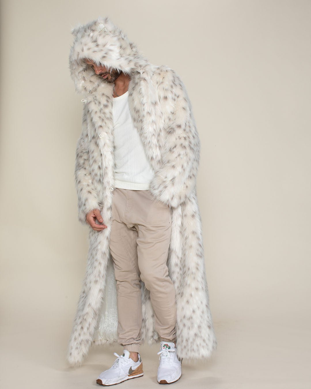 Classic Men's Long Faux Fur Coat | Baby Snow Leopard