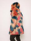 Man wearing American Swallow Hooded Faux Fur Coat, side view