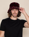 Men's Fur Bucket Hat | Red Burgundy Leopard