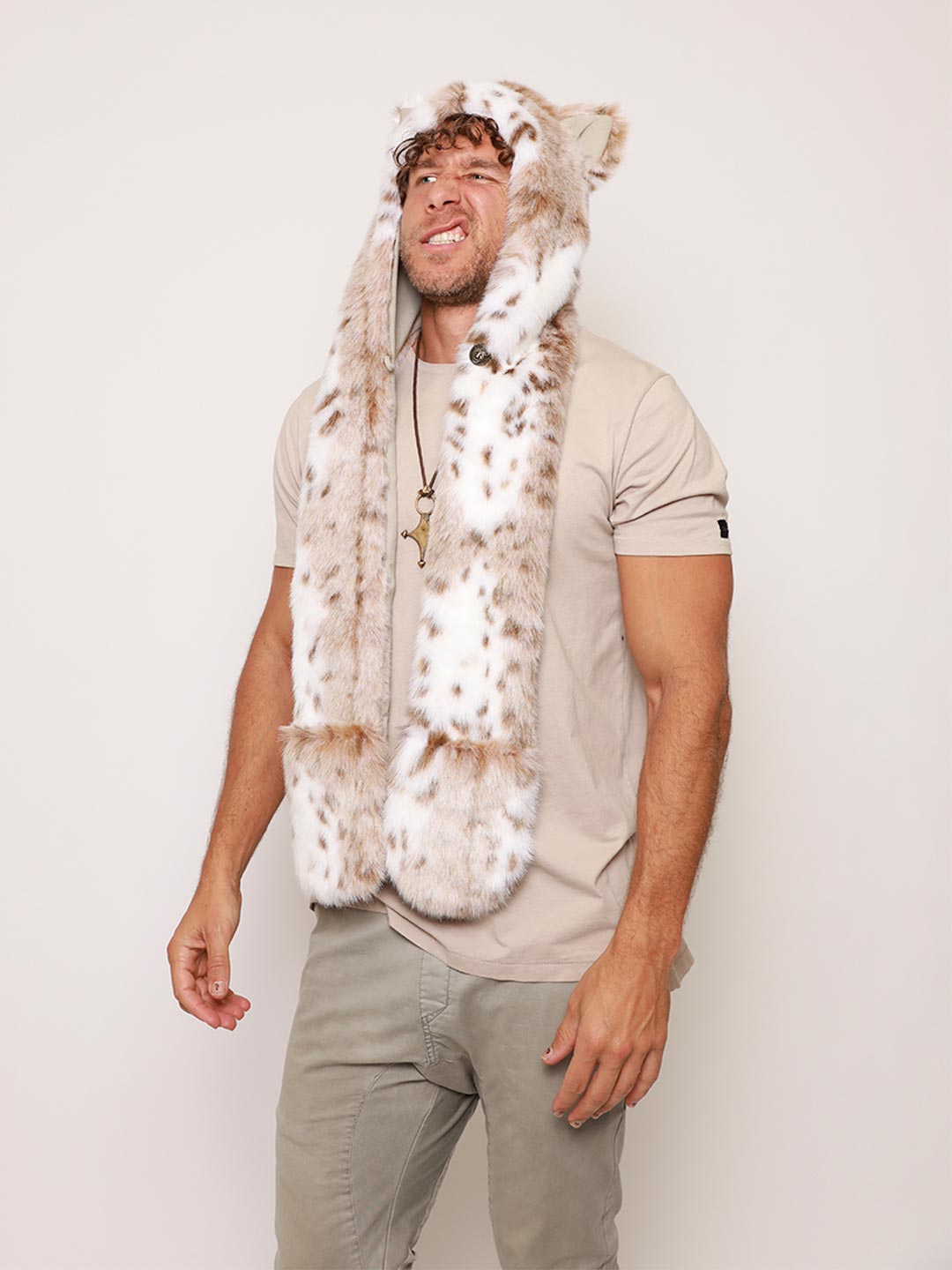 Siberian Snow Leopard Hooded Faux Fur