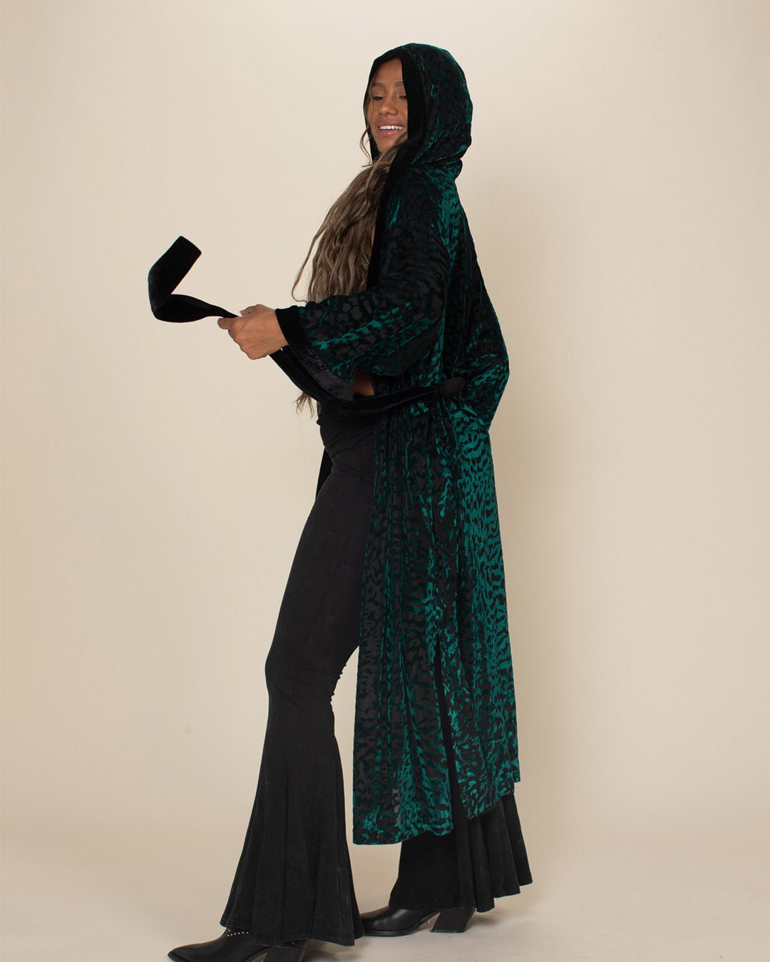 Women's Velvet Kimono | Emerald Green Tiger