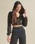 Black Snakeskin Hooded Velvet Cropped Jacket | Women's