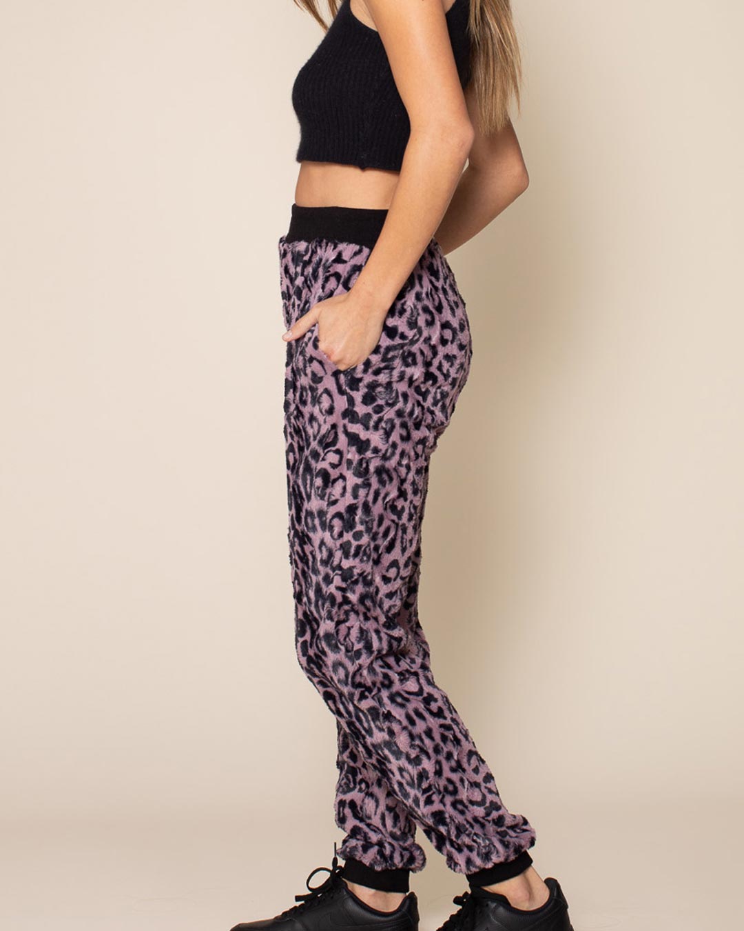 Lavender Leopard ULTRA SOFT Faux Fur Sweatpants | Women's