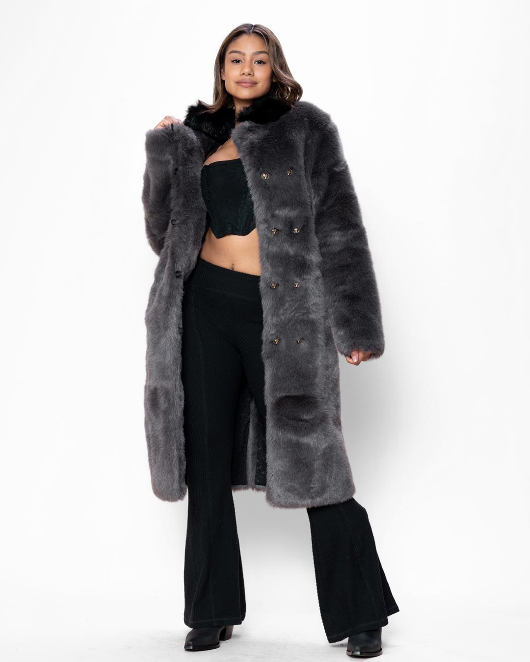 Grey Fox Calf Length Faux Fur Coat Women s SpiritHoods