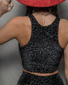 Black Leopard Burnout Velvet Cropped Tank Top | Women's