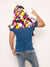 Man wearing Rainbow Butterfly Hooded Faux Fur Shawl, back view