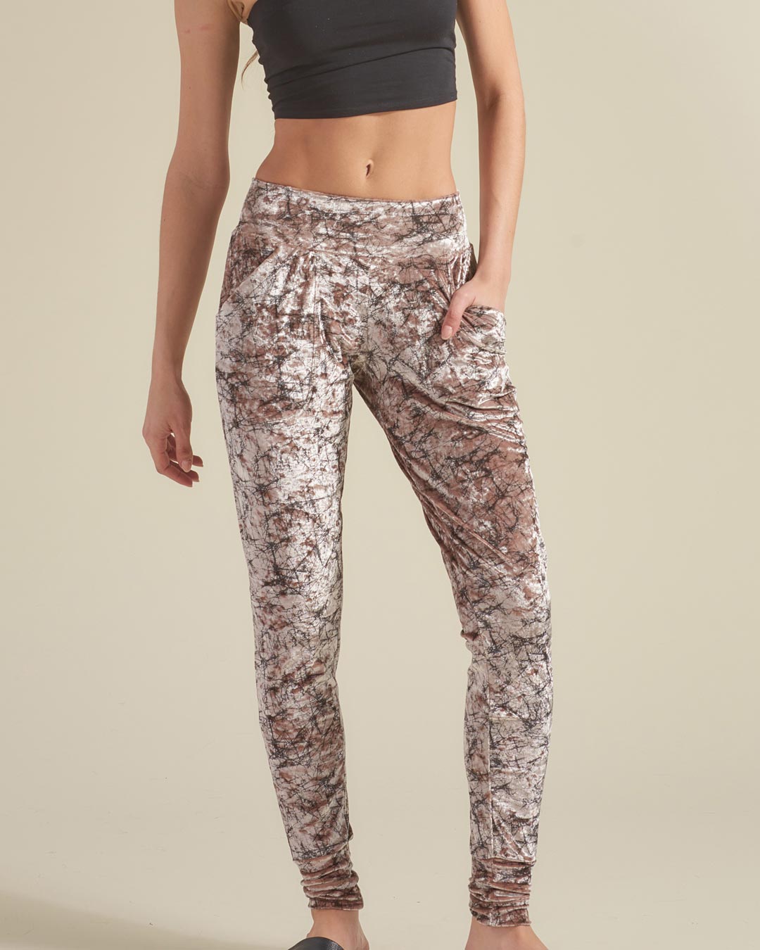 Woman Wearing Tree of Life Velvet Jogger