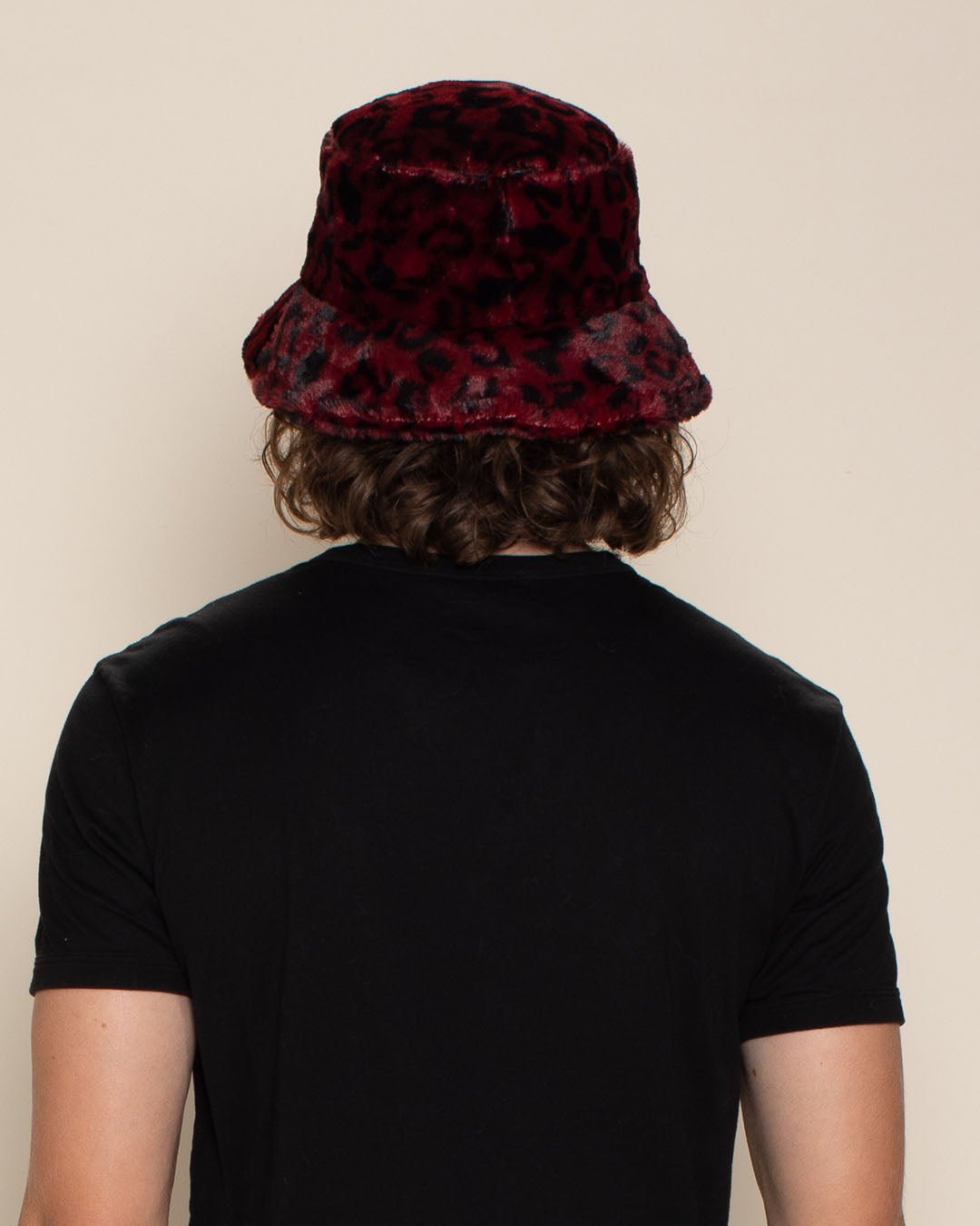 Men's Fur Bucket Hat | Red Burgundy Leopard