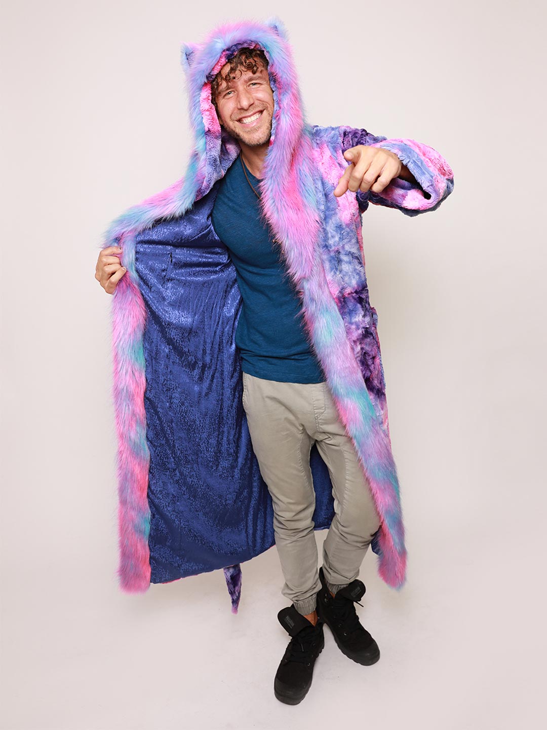 Classic Men's Long Faux Fur Coat | Cotton Candy Cat