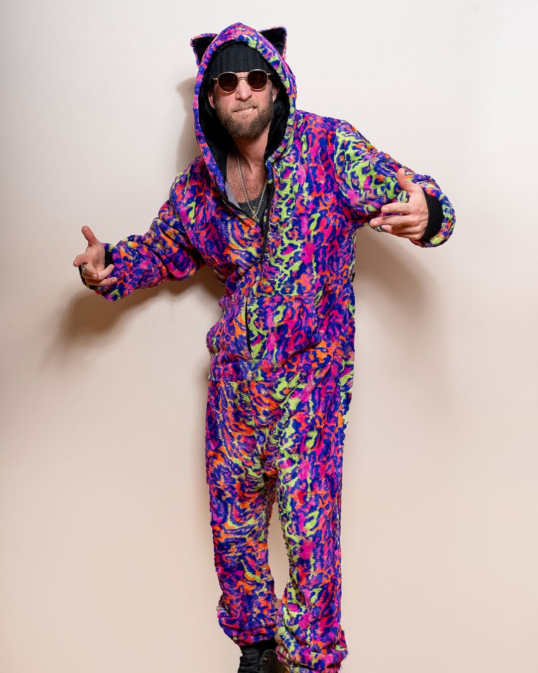 Neon Disco Cat Classic ULTRA SOFT Faux Fur Onesie | Men&#39;s