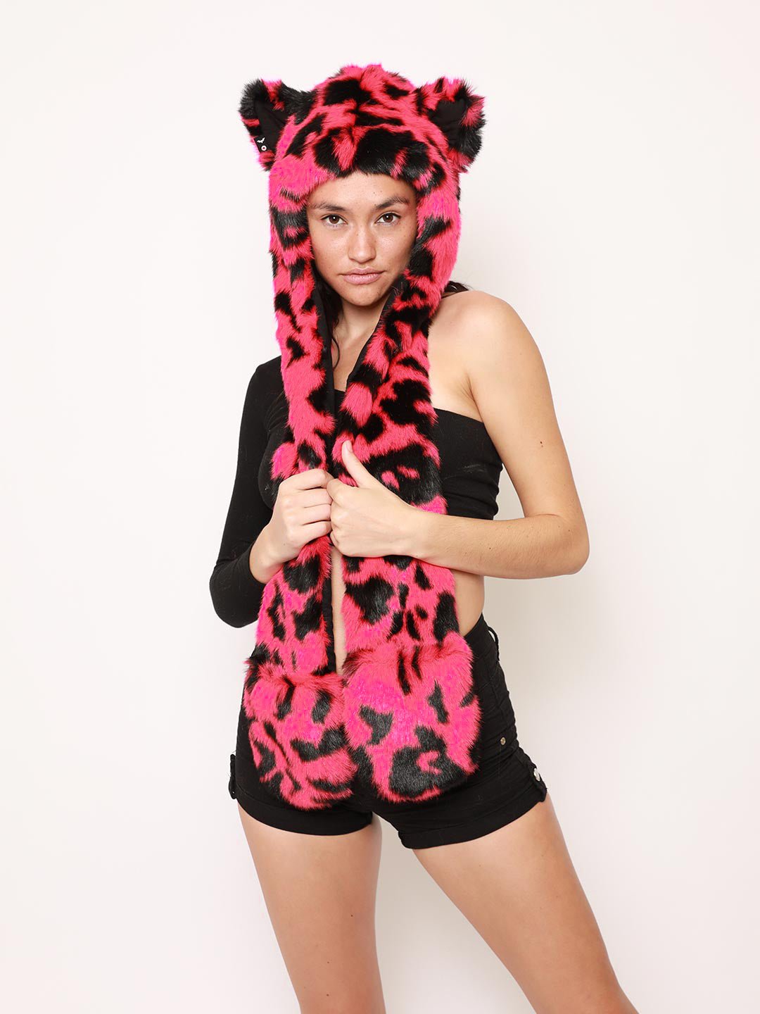 Faux Fur Hood in Pink Panther Design on Female