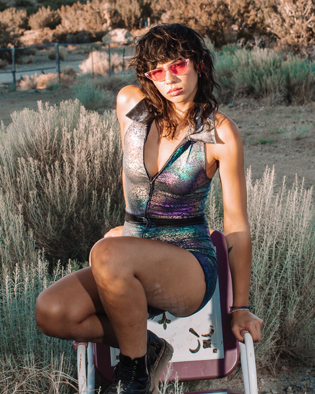 Women's Metallic Bodysuit Short | Iridescent Snakeskin