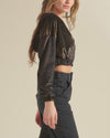 Black Snakeskin Hooded Velvet Cropped Jacket | Women's