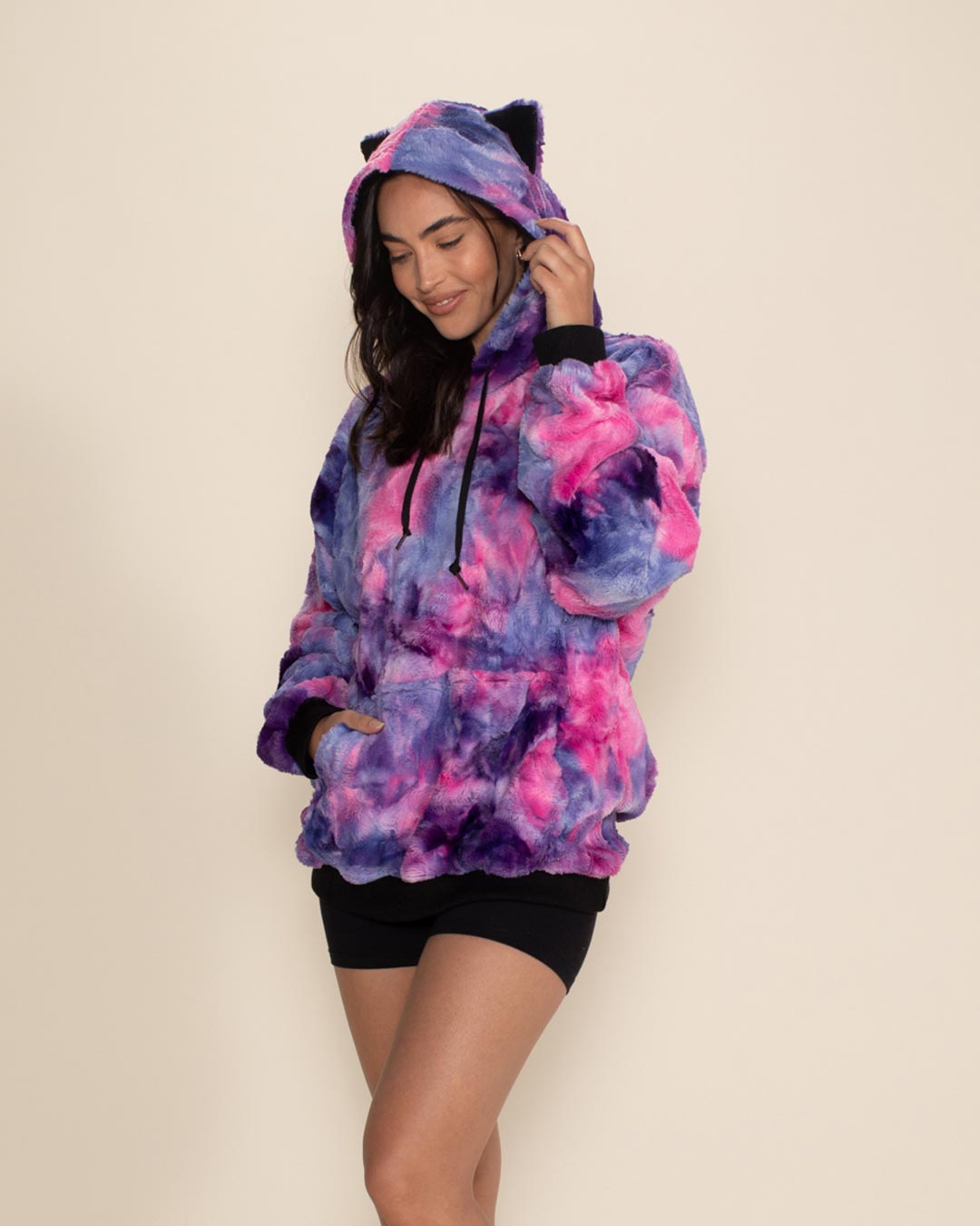 Classic Women's Fur Hoodie | Tie Dye Cotton Candy Kitty