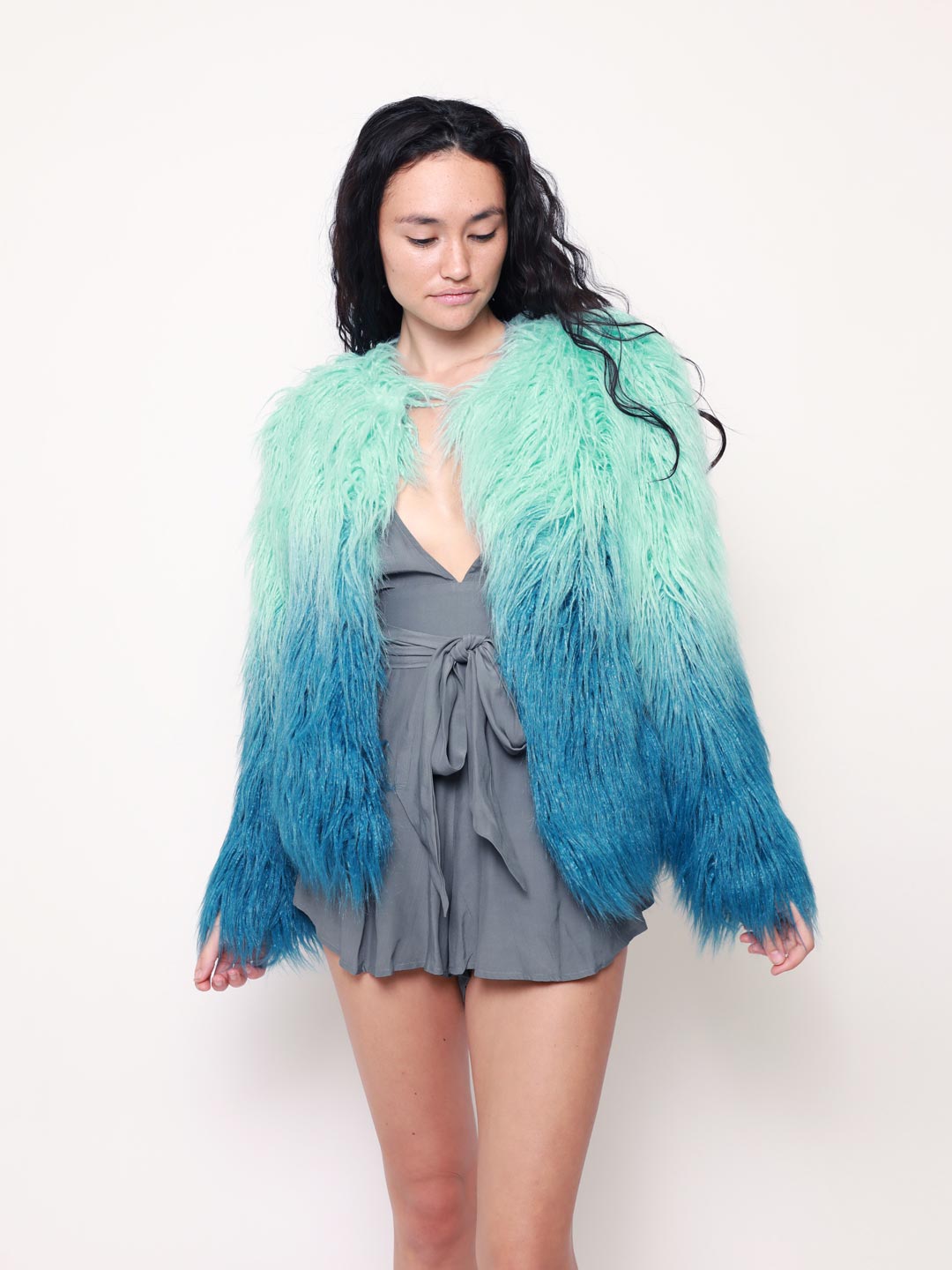 Faux Fur Sea Alpaca Bomber Jacket on Female