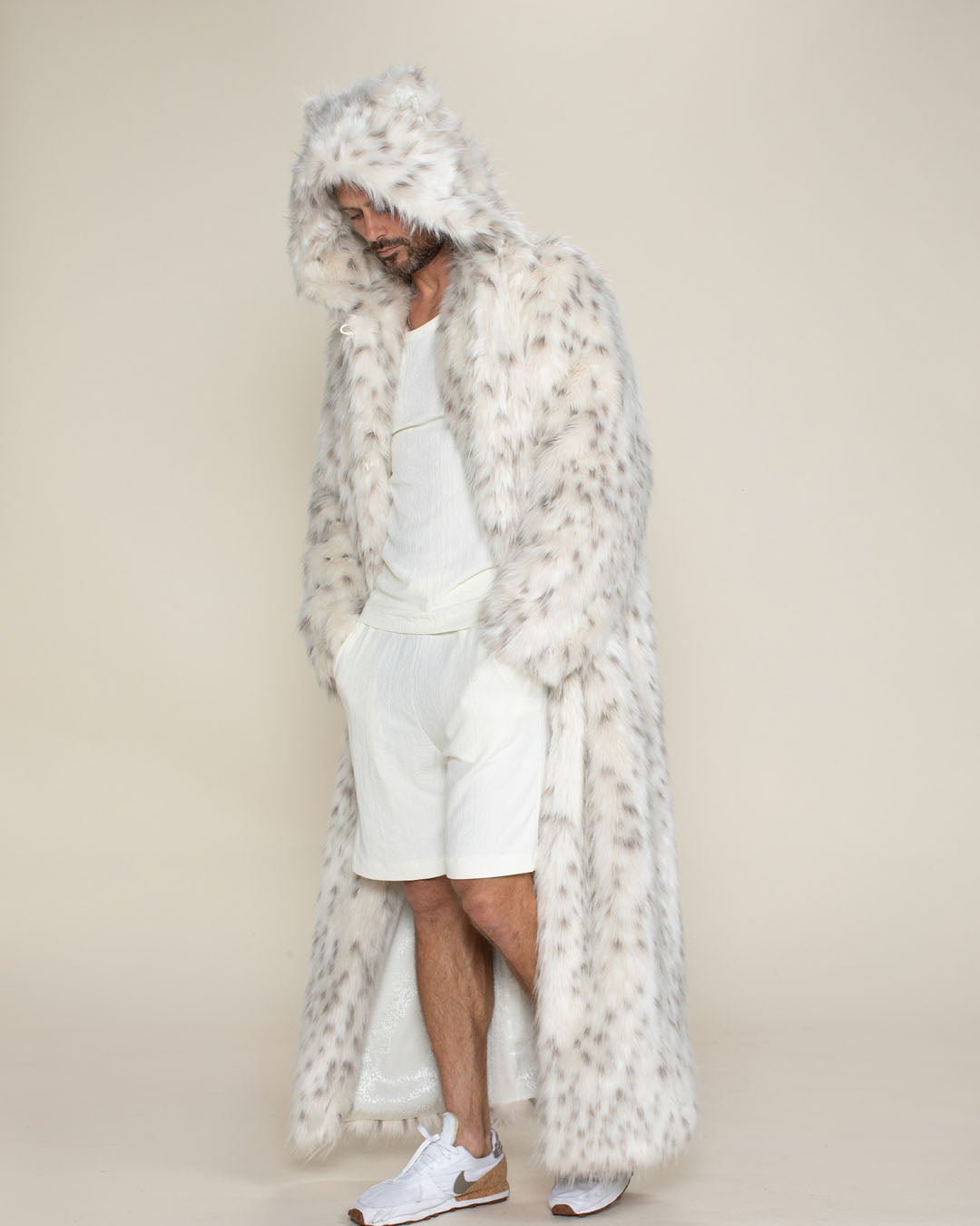 Classic Men's Long Faux Fur Coat | Baby Snow Leopard