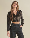 Black Snakeskin Hooded Velvet Cropped Jacket | Women's