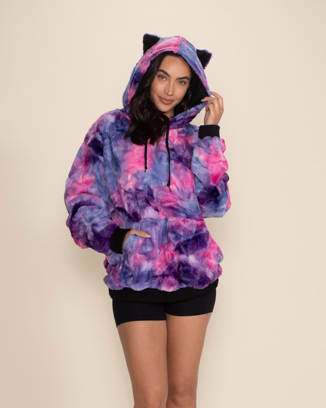 Classic Women's Fur Hoodie | Tie Dye Cotton Candy Kitty