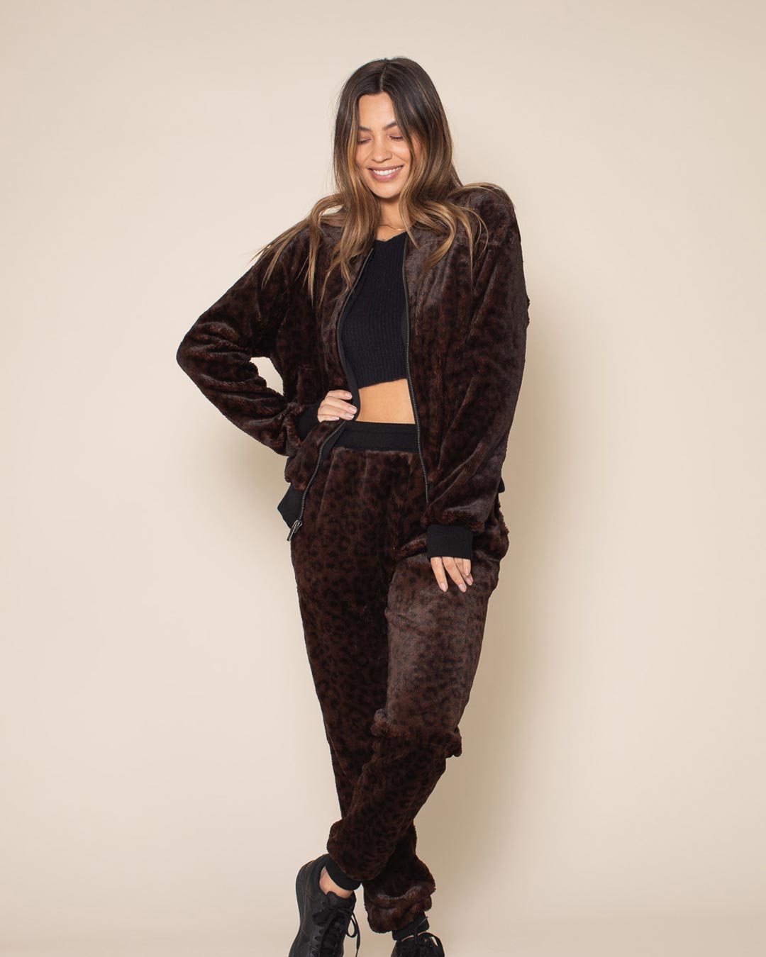 Mahogany Jaguar ULTRA SOFT Faux Fur Bomber Jacket | Women's