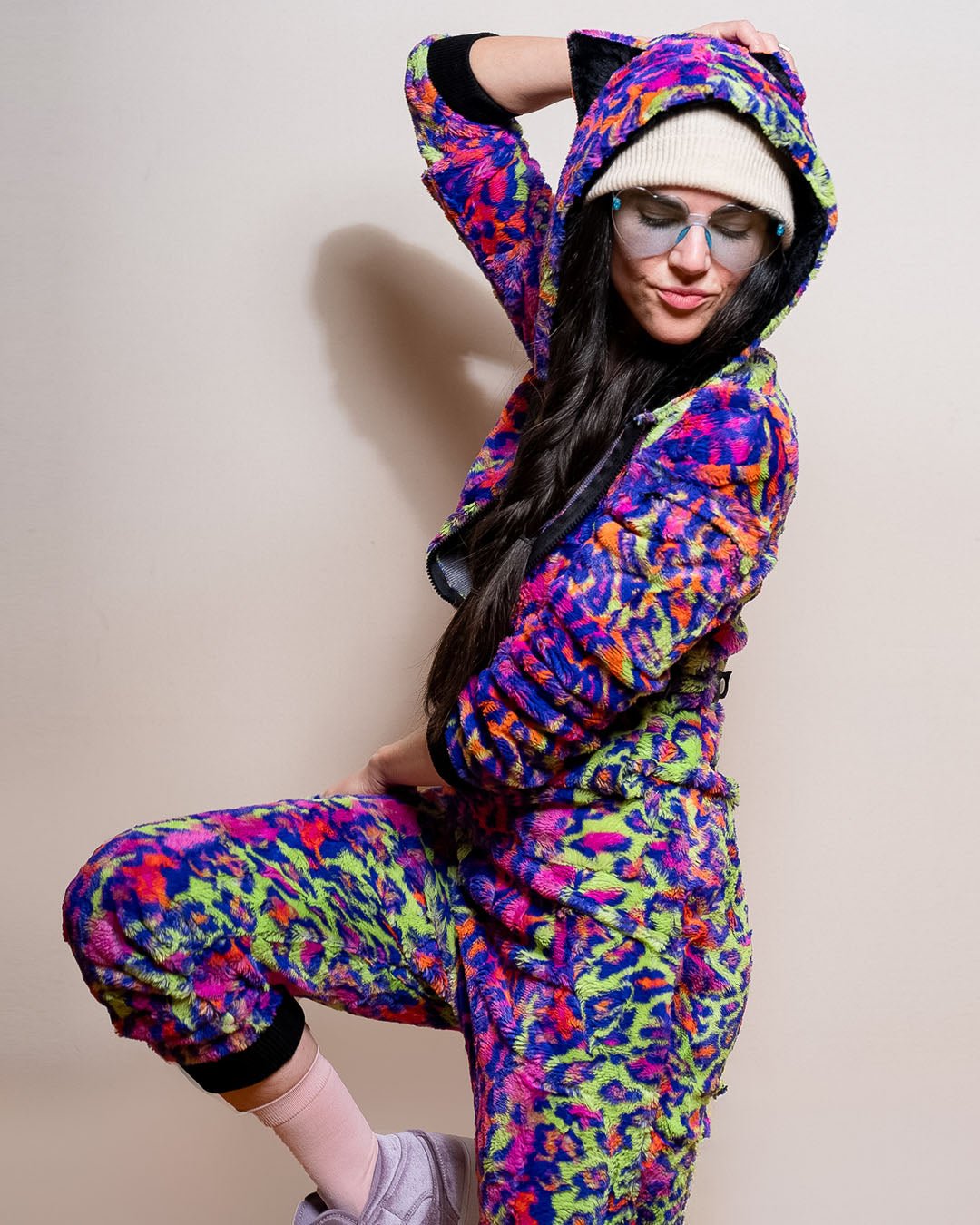 Neon Disco Kitty Classic ULTRA SOFT Faux Fur Onesie | Women's