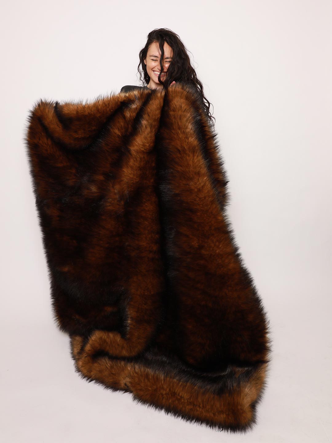 Kodiak Bear Faux Fur Throw Wrapped Around Female Model