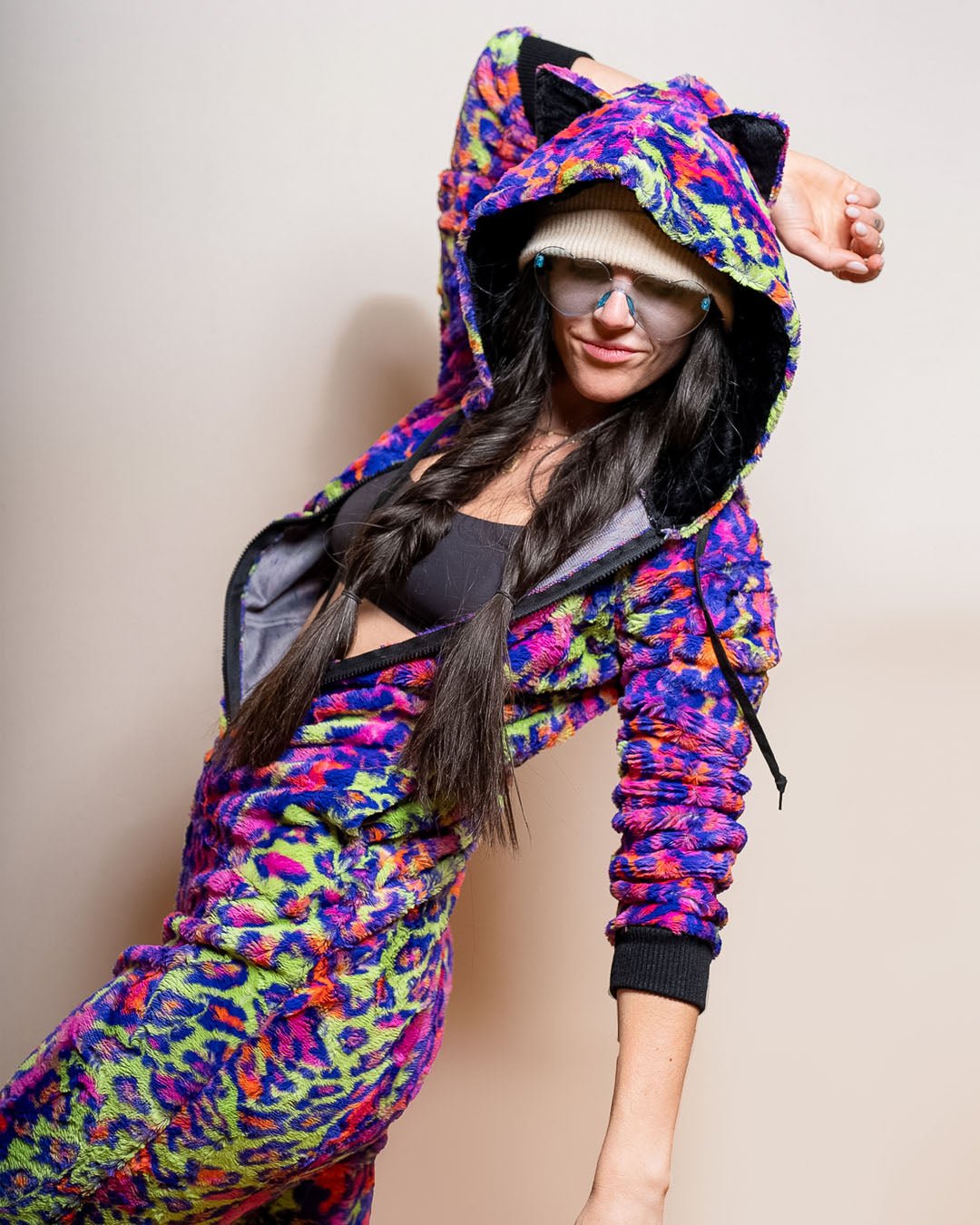 Neon Disco Kitty Classic ULTRA SOFT Faux Fur Onesie | Women's