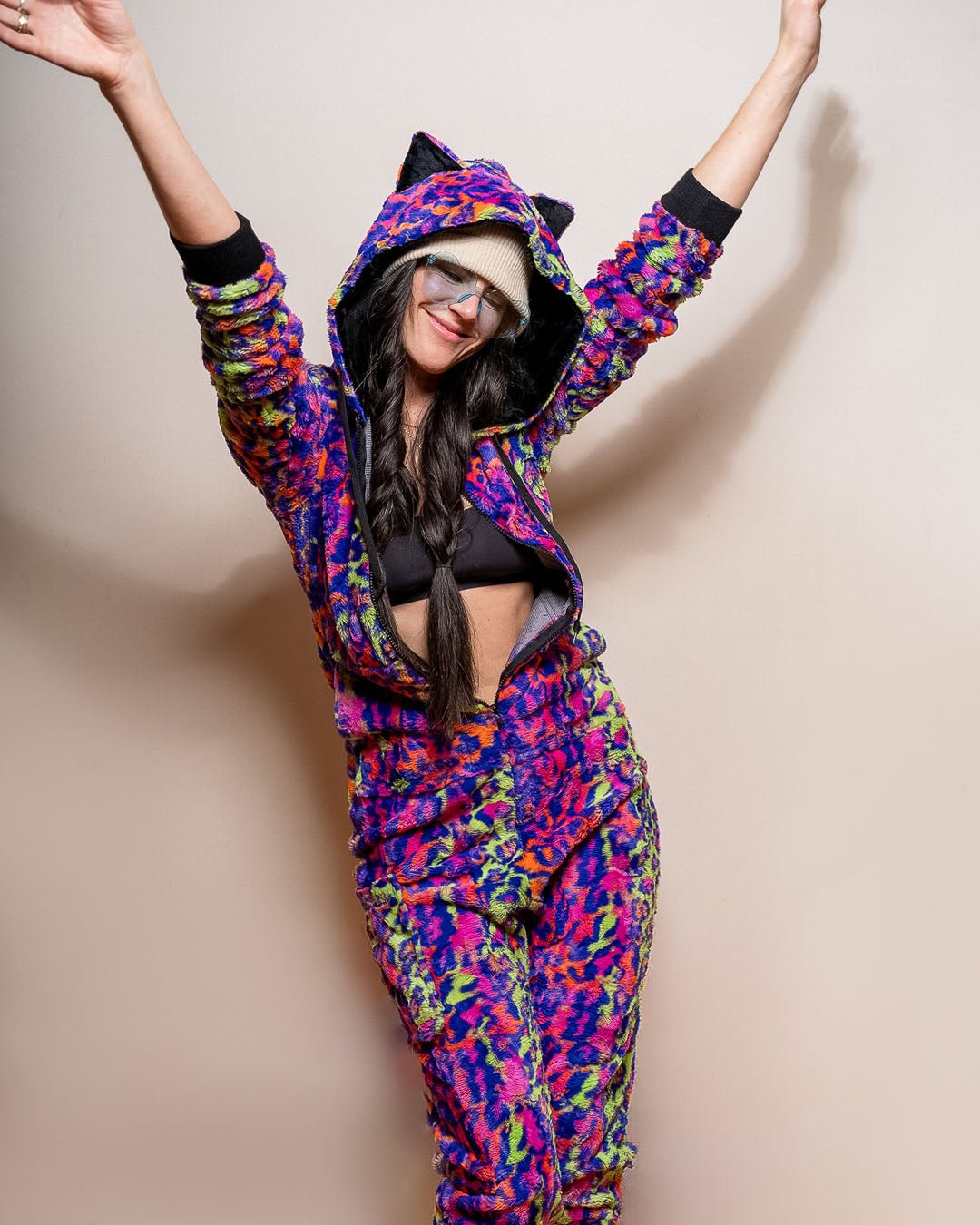 Neon Disco Kitty Classic ULTRA SOFT Faux Fur Onesie | Women's