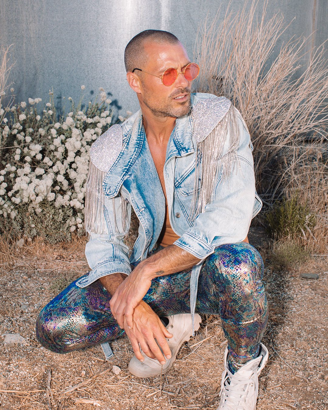 Men's Metallic Leggings | Holographic Snakeskin