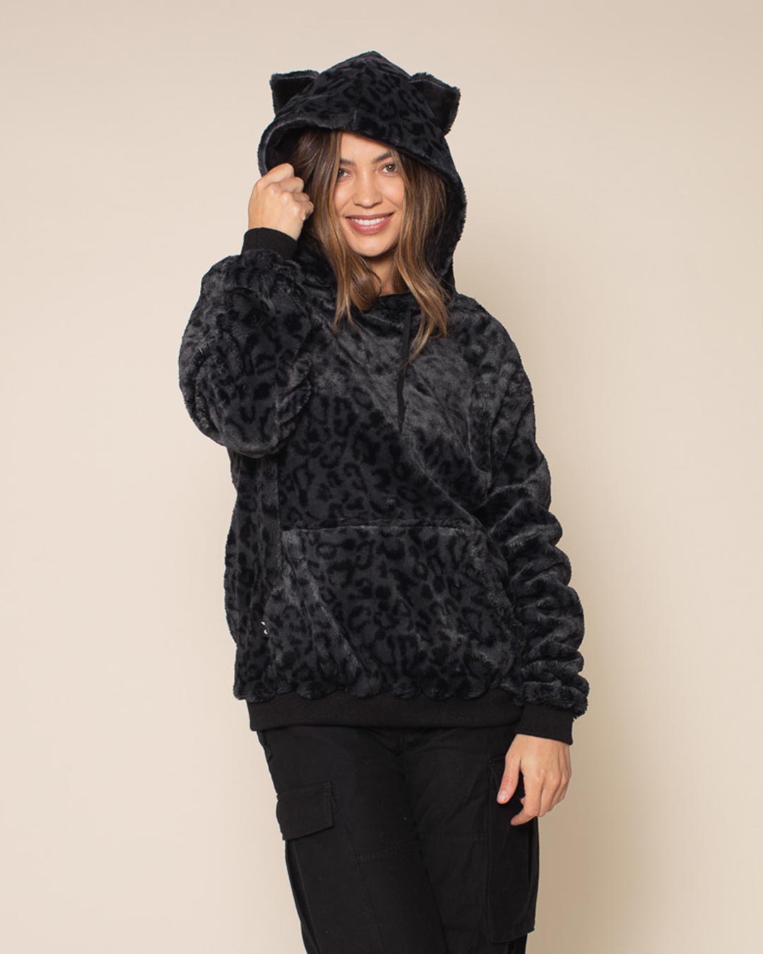 Classic Women's Fur Hoodie | Slate Black Leopard