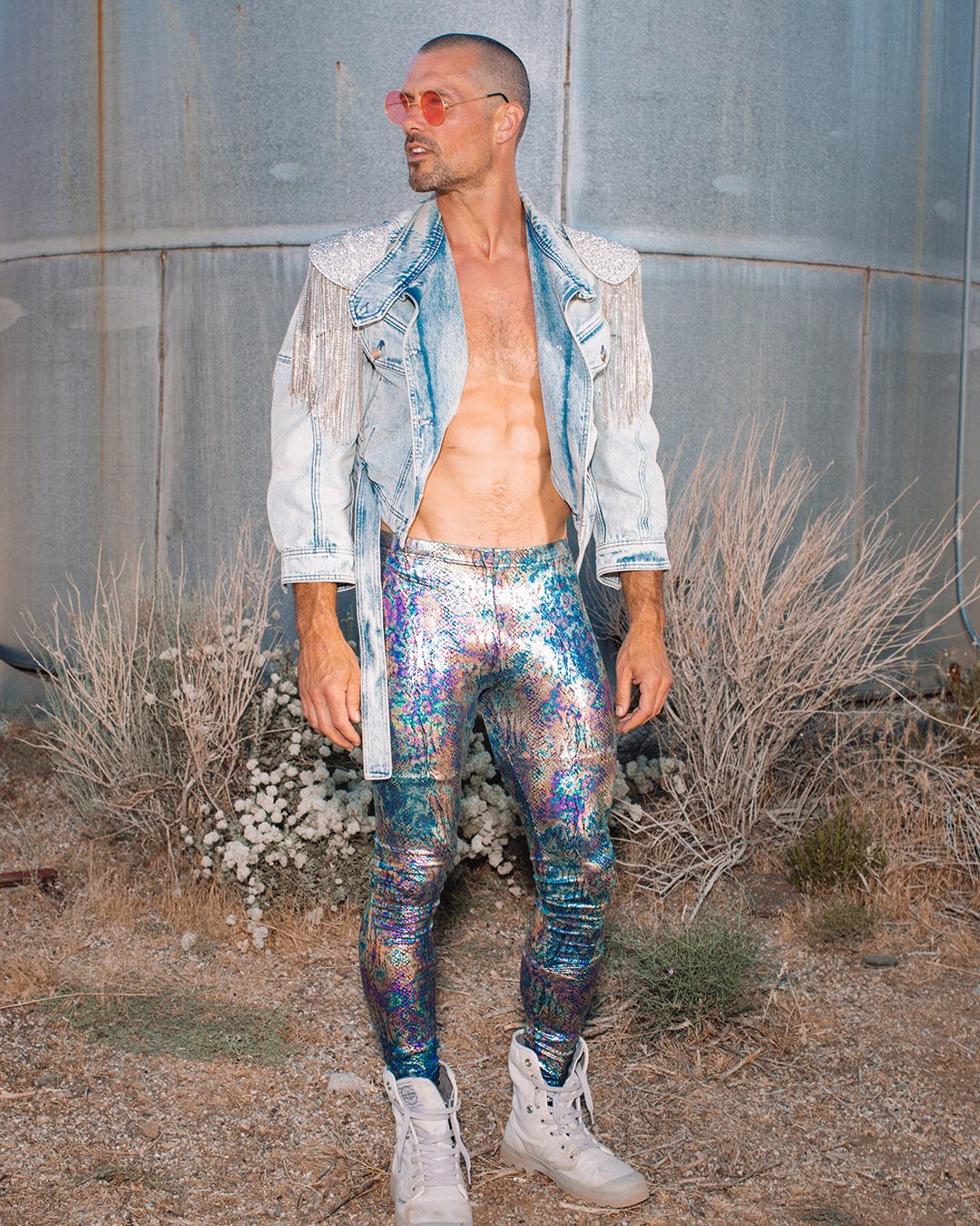 Men s Metallic Leggings Holographic Snakeskin SpiritHoods