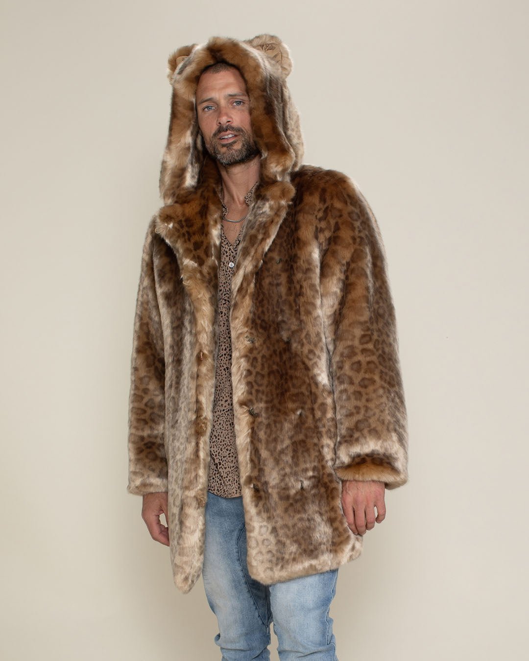 African Golden Cat Luxe Classic Faux Fur Coat | Men's