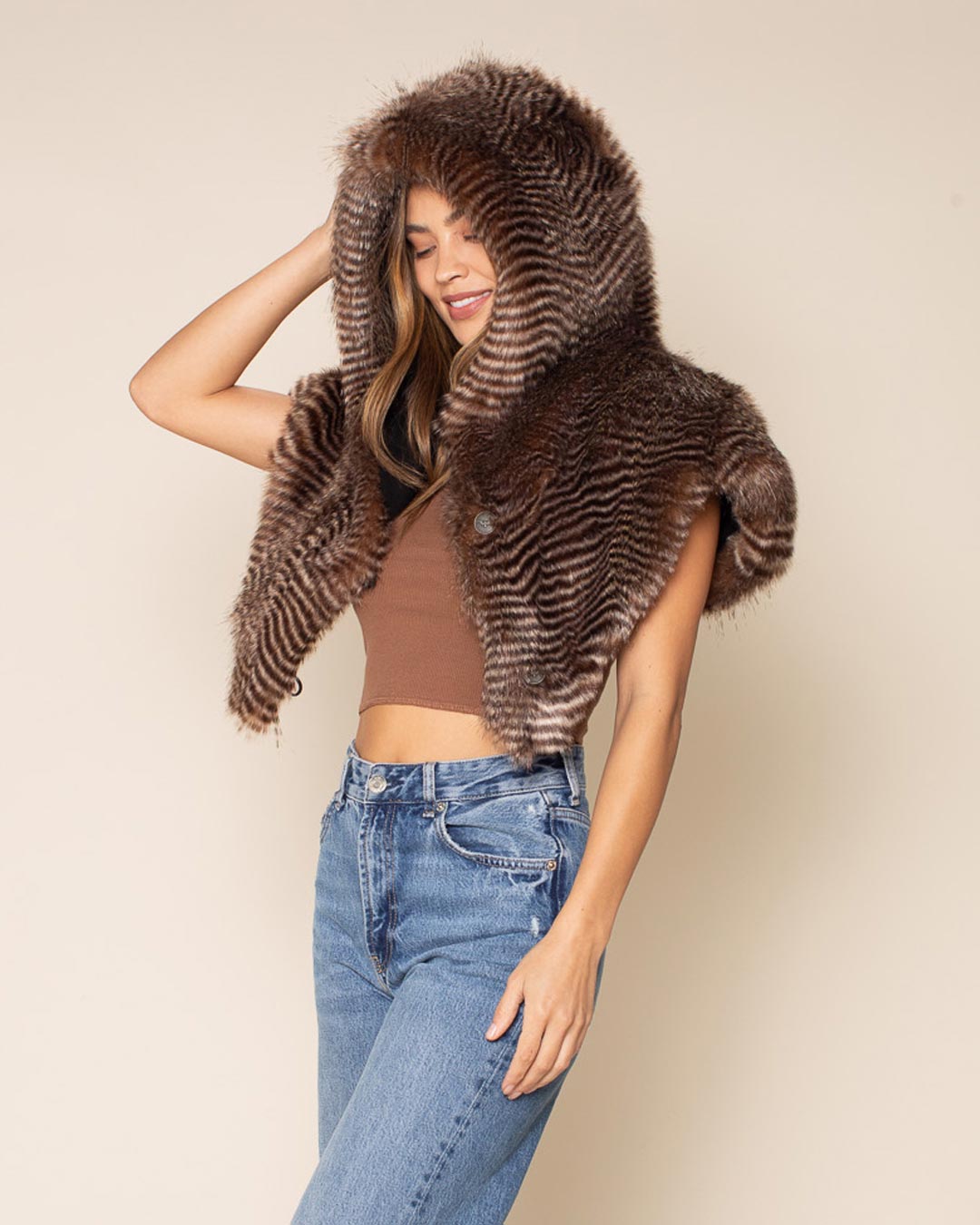 Night Hawk Hooded Faux Fur Shawl | Women's