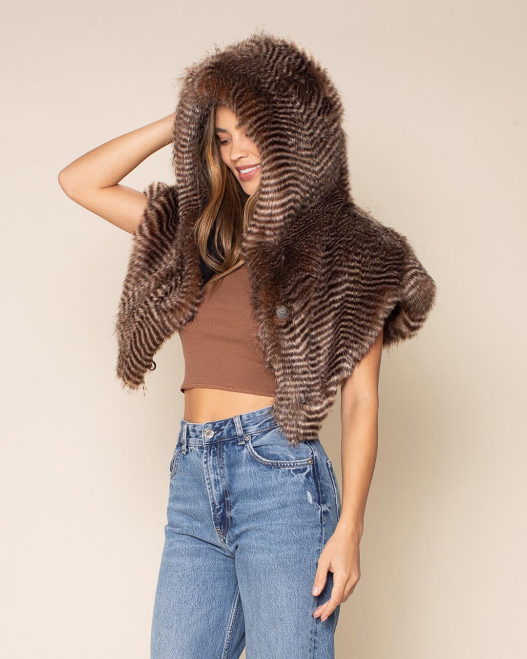 Night Hawk Hooded Faux Fur Shawl | Women's