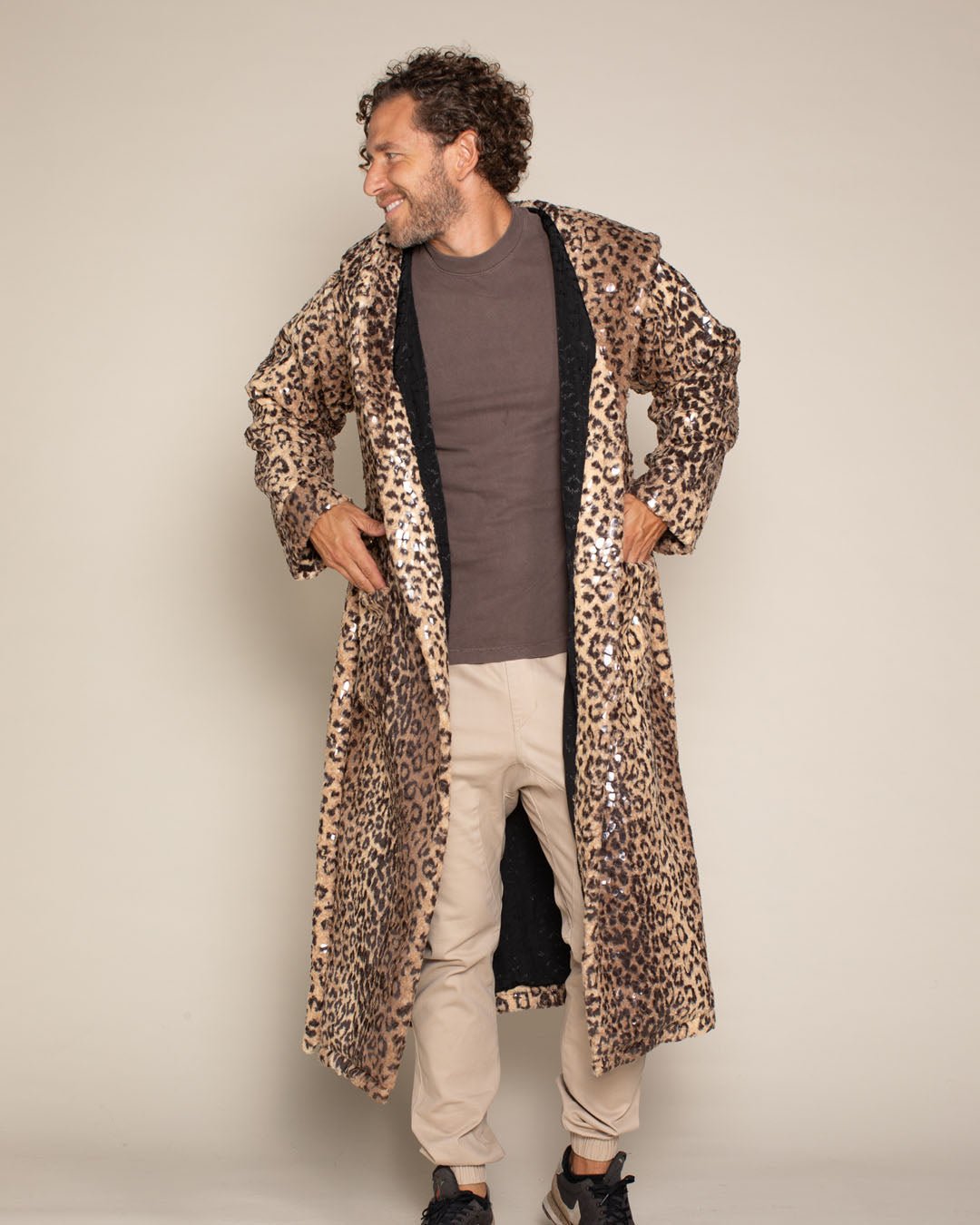 Classic Men's Long Faux Fur Coat | Sri Lankan Leopard Print