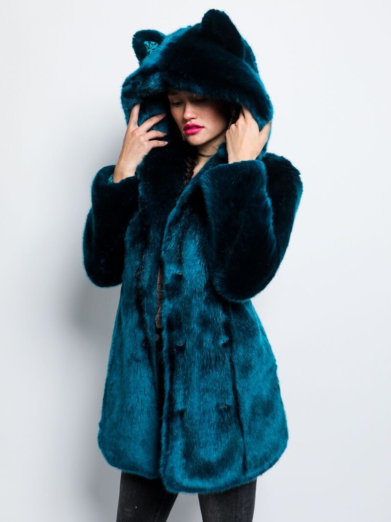 Female Wearing Classic Royal Wolf Luxe Faux Fur Coat Collector Edition 