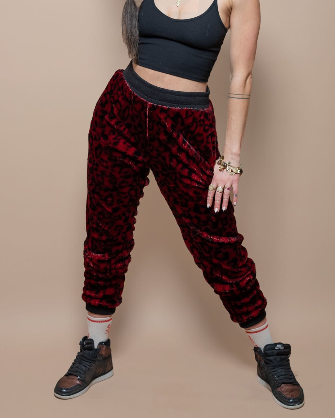 Burgundy Leopard ULTRA SOFT Faux Fur Sweatpants | Women&#39;s