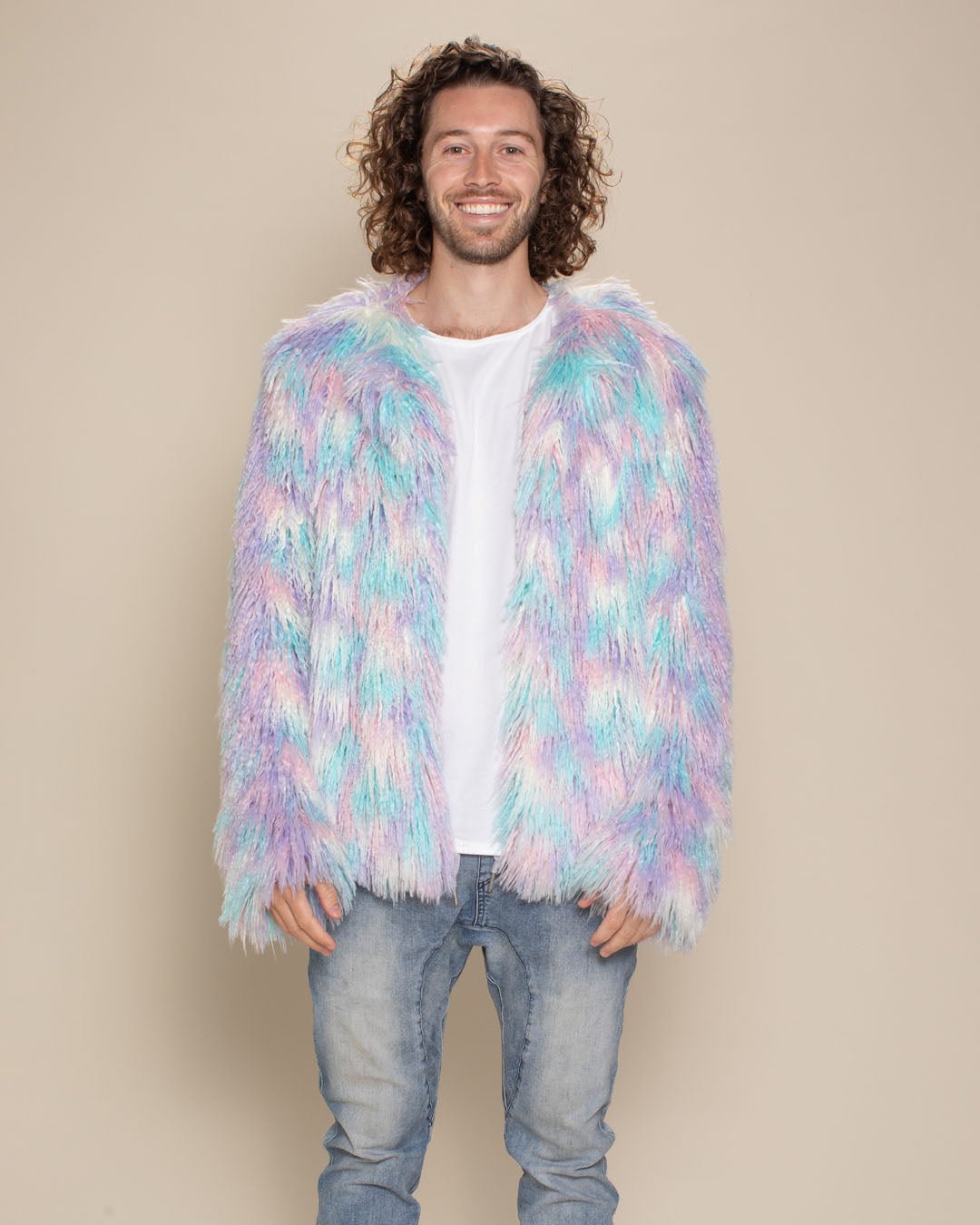 Men's Colorful Faux Fur Jacket | Aurora Shaggy Alpaca