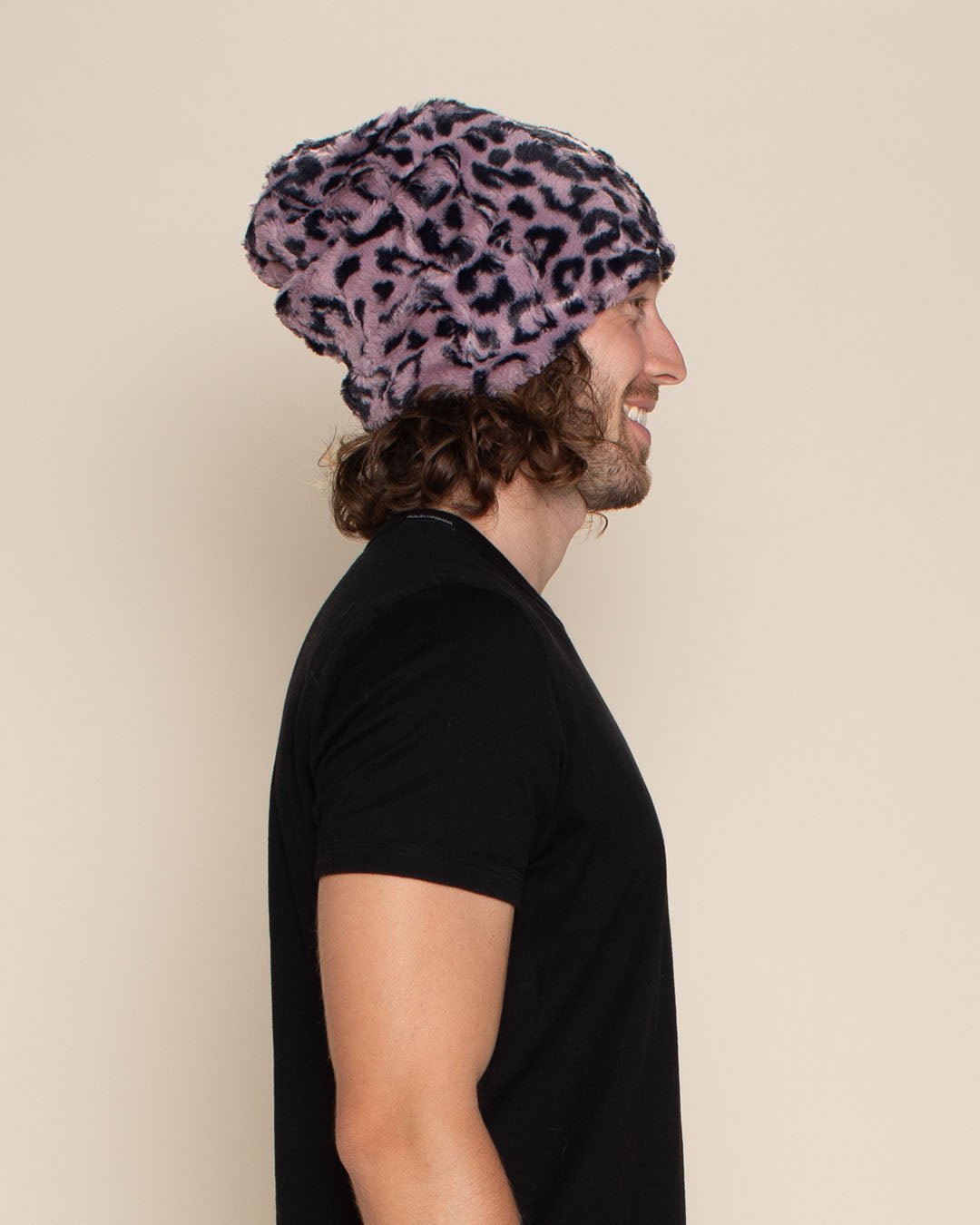 Lavender Leopard Faux Fur Beanie | Men's