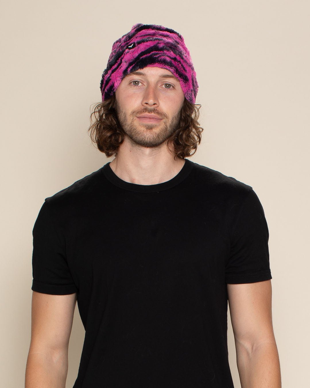 Raspberry Tiger Faux Fur Beanie | Men&#39;s