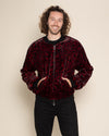 Burgundy Leopard Ultra Soft Faux Fur Bomber Jacket | Men's