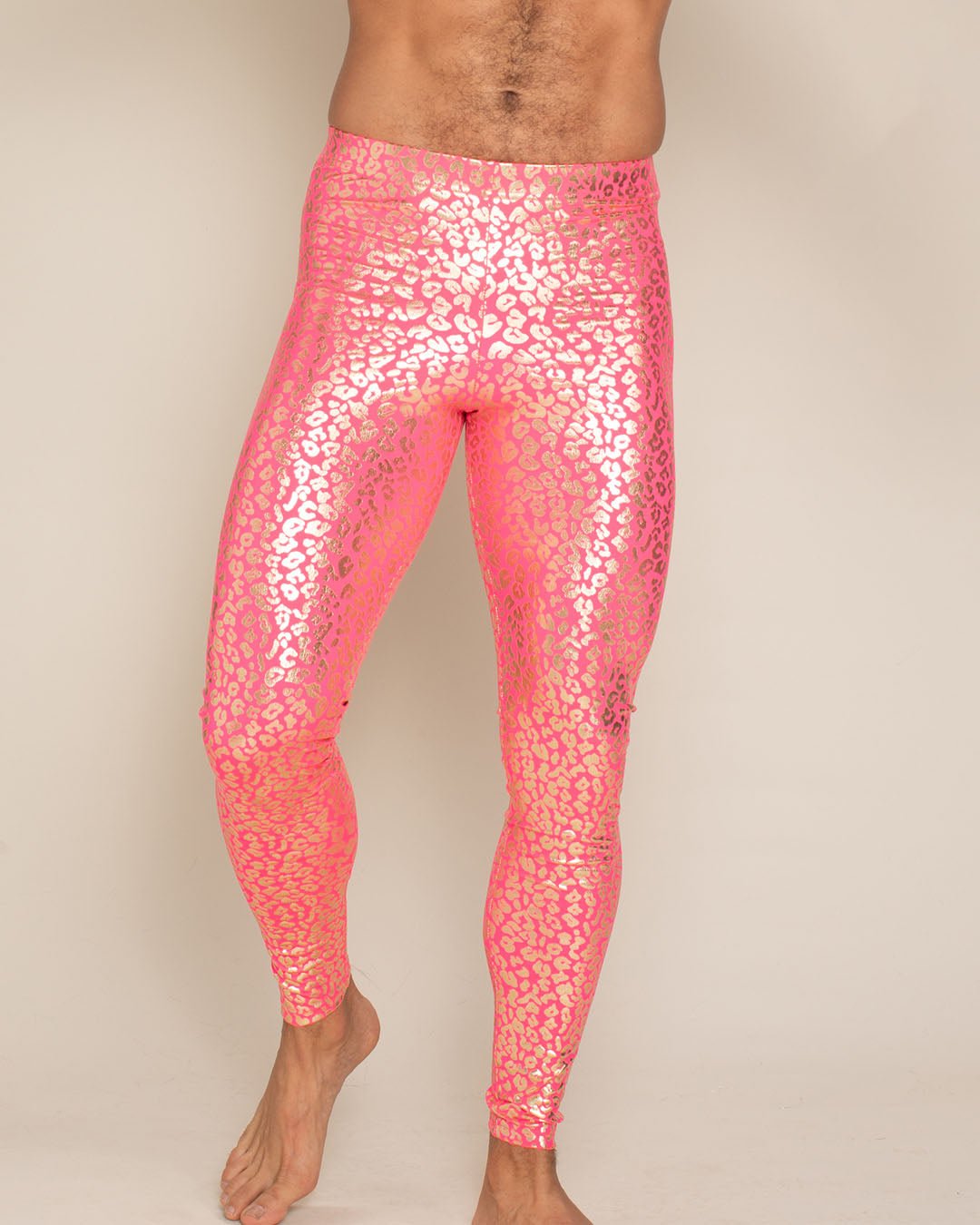 Men's Metallic Leggings | Neon Metallic Pink Leopard