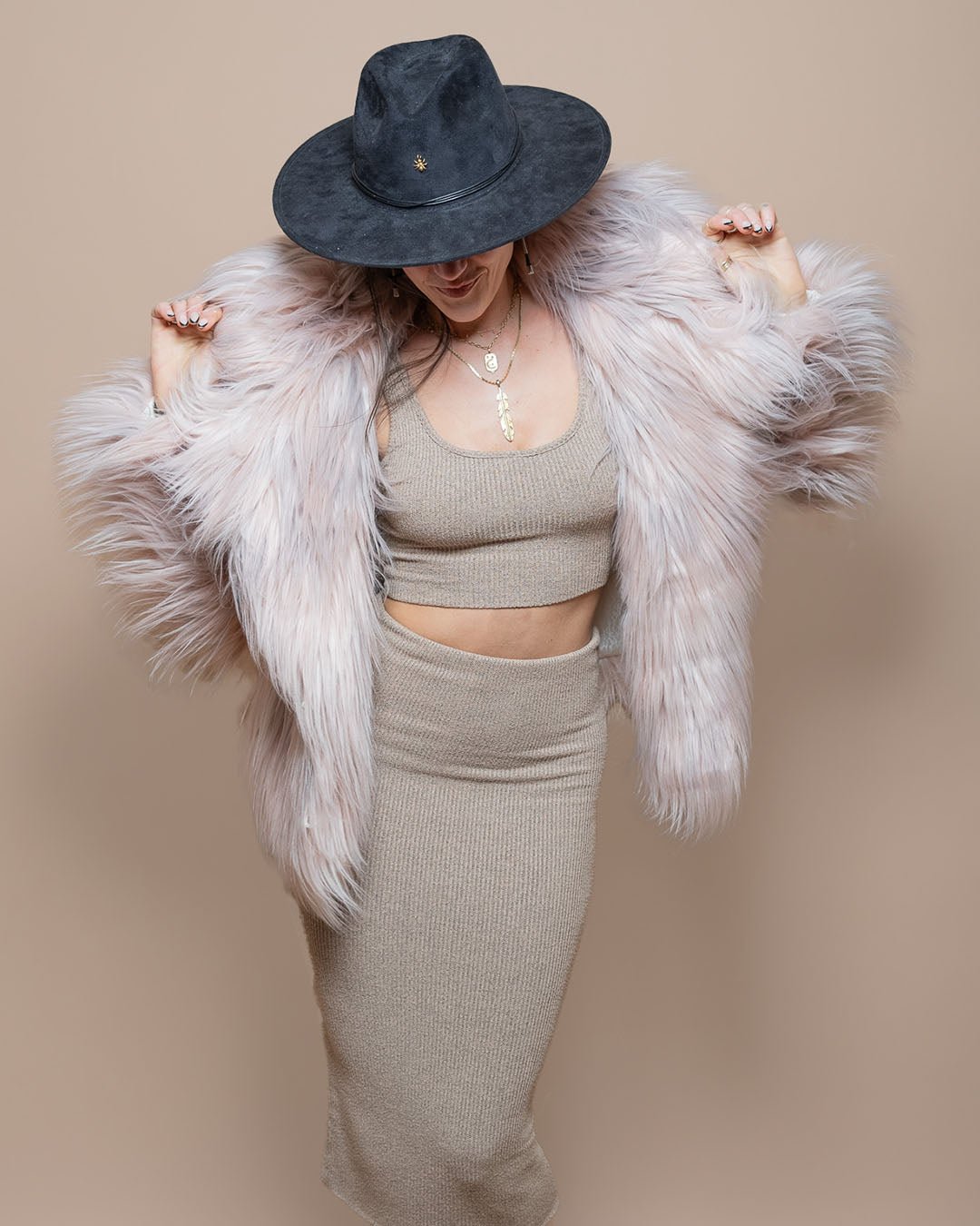 Women's Pink Faux Fur Jacket | Shaggy Mongolian Llama