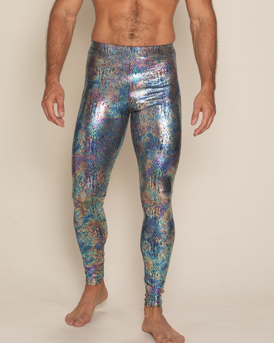 Spirit-Hoods-Festival-Holographic-Rainbow-Snakeskin-Foil-Leggings-for-Men