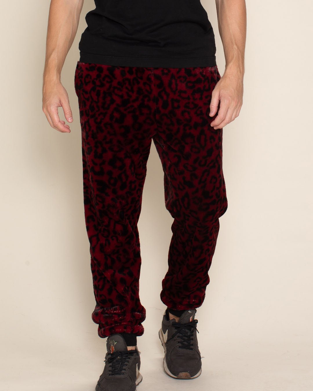 Men's Designer Sweatpants | Red Burgundy Leopard