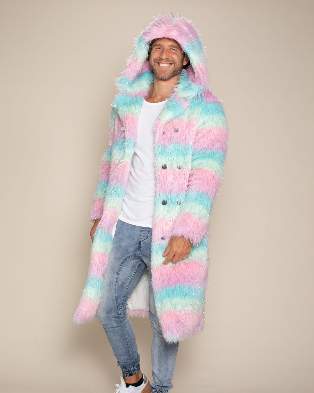 Men s Long Faux Fur Coat with Hood Doll Party SpiritHoods